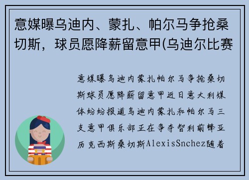 意媒曝乌迪内、蒙扎、帕尔马争抢桑切斯，球员愿降薪留意甲(乌迪尔比赛视频)