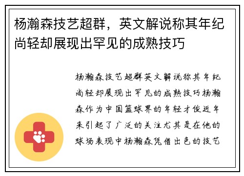 杨瀚森技艺超群，英文解说称其年纪尚轻却展现出罕见的成熟技巧